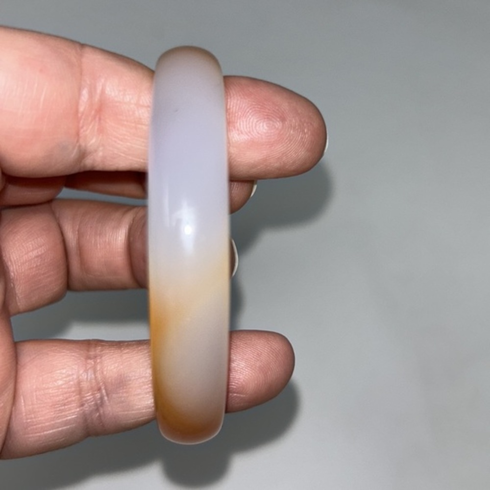 Round Shape Orange White Agate Bangle Bracelet - image 4